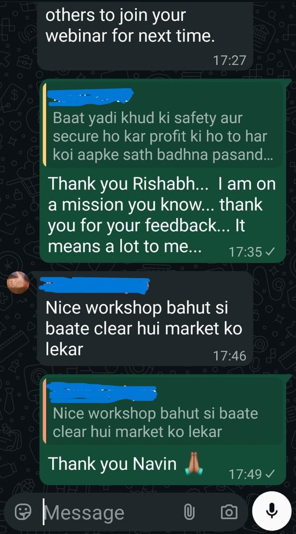 WhatsApp feedback from a TradoBa community member