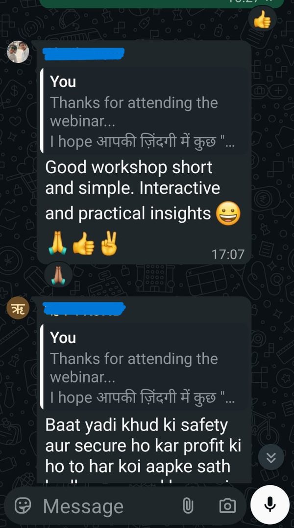 WhatsApp feedback from a TradoBa community member